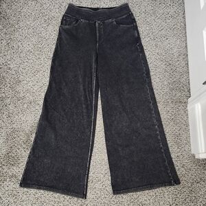 Halara Pull On Wide Leg Black Denim Pants Medium Petite Crop NWT